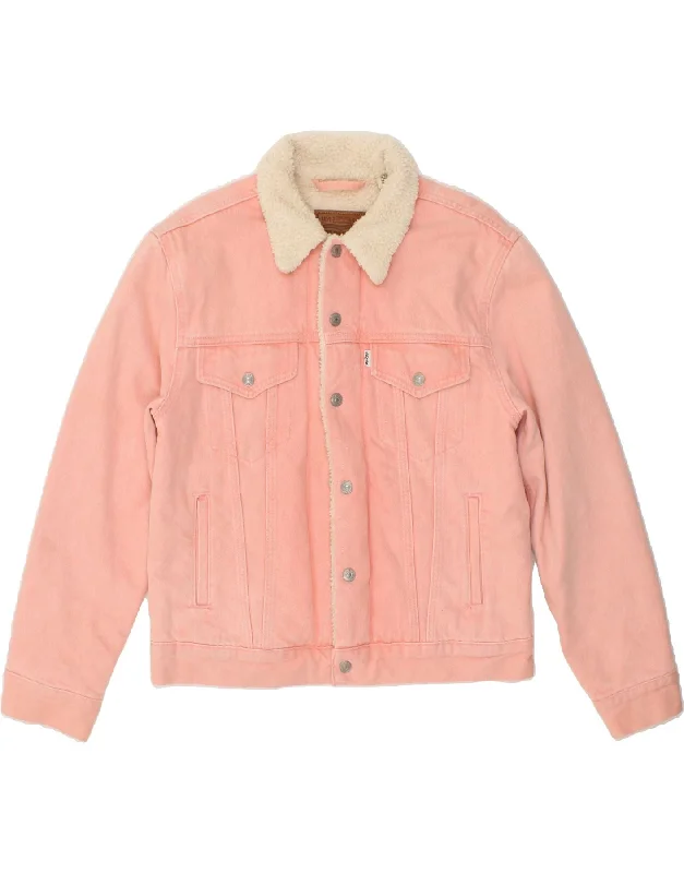 Women's Coats with Fur Trimmed ButtonsLEVI'S Womens Sherpa Denim Jacket UK 10 Small Pink Cotton