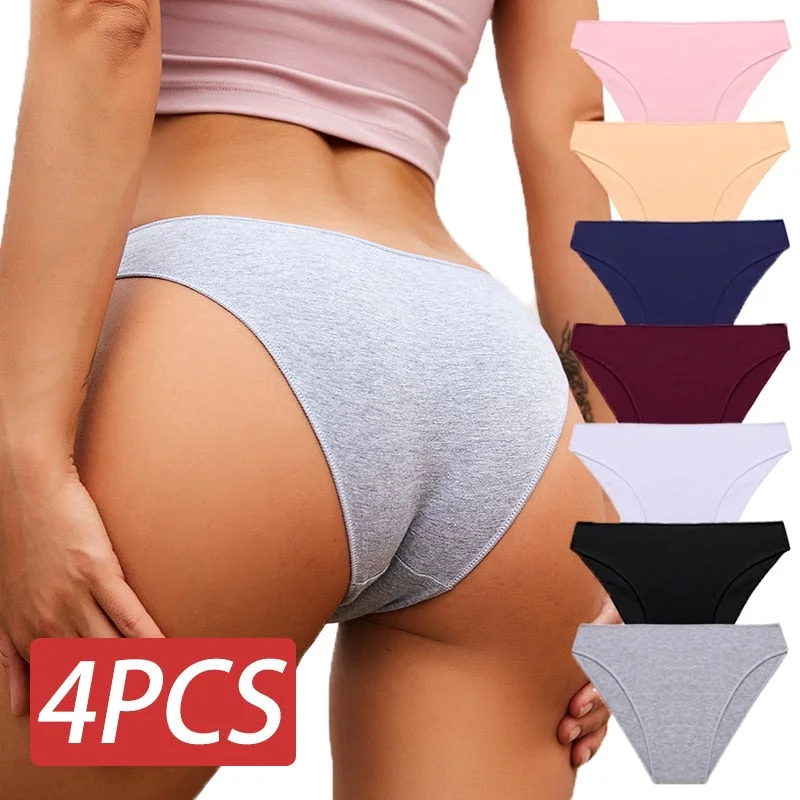 high-compression shapewear briefs for a smooth and toned look4PCS/Set Women's cotton briefs Sexy Low Waist Female Underpants Elasticity Comfortable Underwear Women's panties Lingerie M-XXL