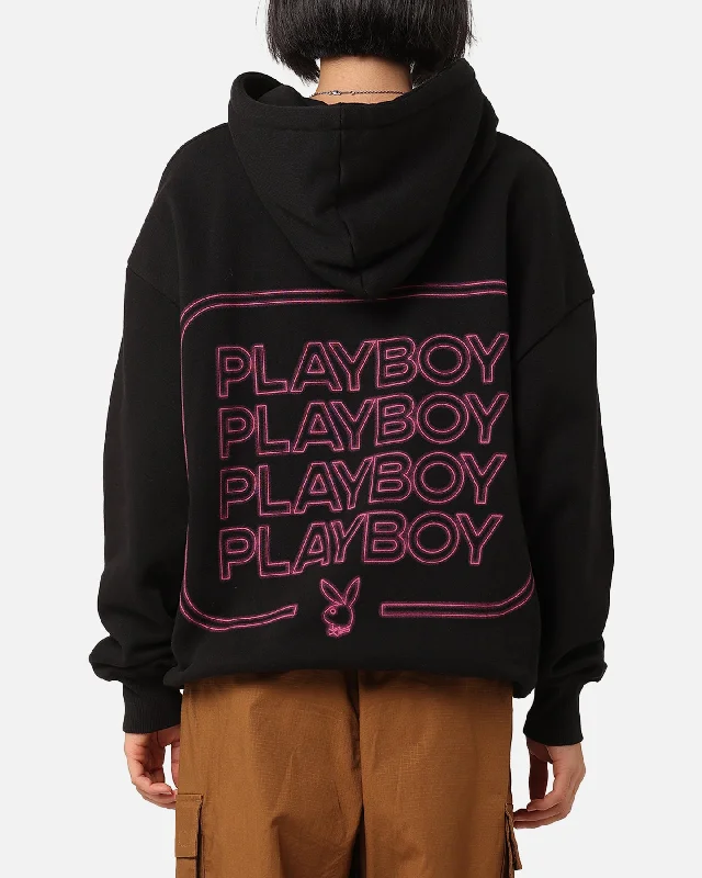 Women's Hooded Sweatshirts with Straight WaistPlayboy Neon Stack Hoodie Black/Pink