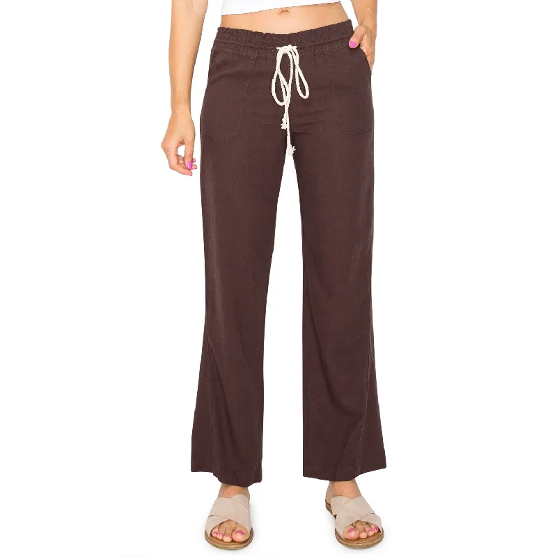 Women's Cargo ShortsLinen Pants 29" Inseam Drawstring Smocked Waist Beach Pants - Brown