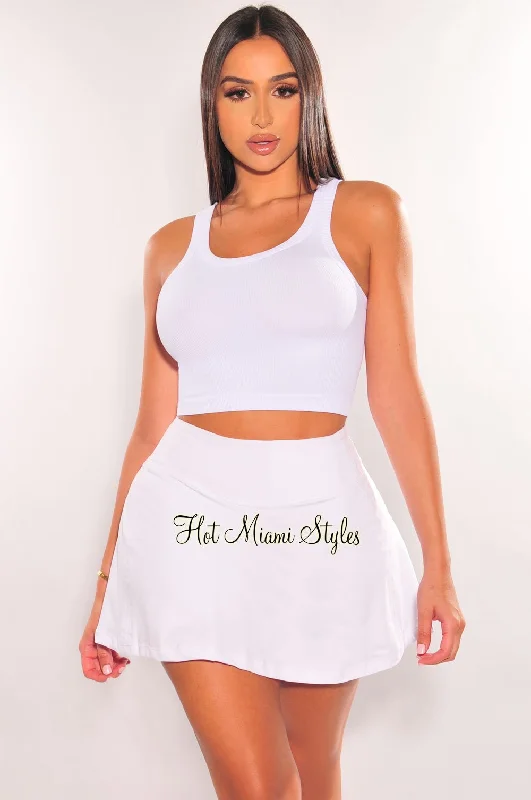 Women's Spring SkirtsWhite High Waist Pleated Skort