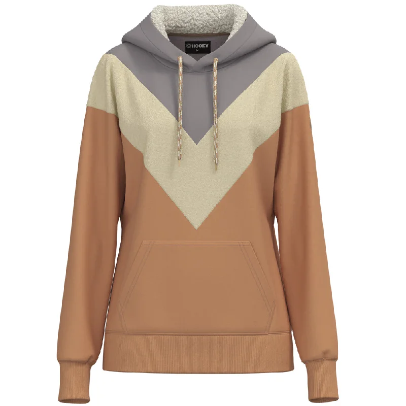 Women's Hooded Sweatshirts with Fitted Waist"Berkley" Grey/Tan Chevron Pattern Hoody