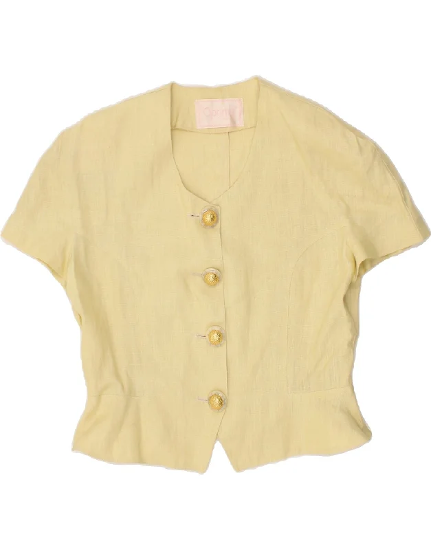 Women's Coats with HoodVINTAGE Womens Short Sleeve 4 Button Blazer Jacket UK 12 Medium Yellow