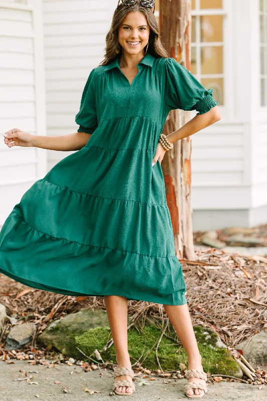 Women's Sweetheart-Neck DressesLooking For You Forest Green Tiered Midi Dress