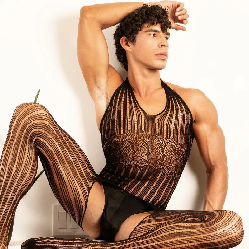 seamless body brief for pantsJCSTK - Unisex OY-MP156 Lingerie Sheer Pinstripe Mesh Bodystocking