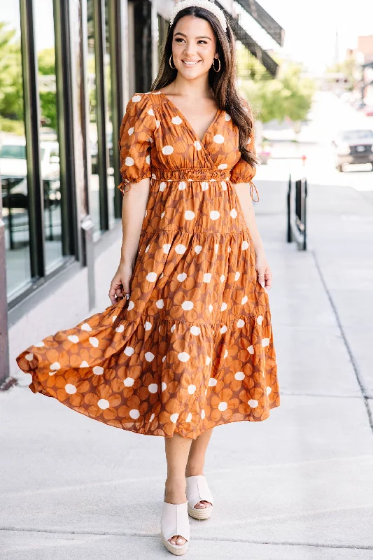 Women's Bell-Sleeve DressesIn This Moment Brown Floral Midi Dress