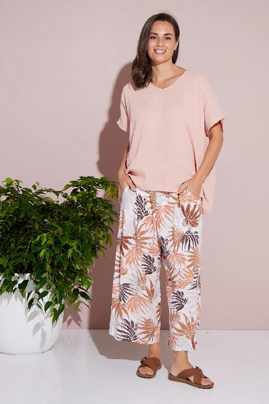 Women's Jodhpurs with Sweetheart NeckZinnia Pants - Tan Botanical