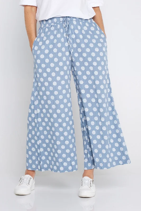 Women's Jodhpurs with Narrow CollarCleo Wide Leg Drawstring Pants - Denim Blue/Spot