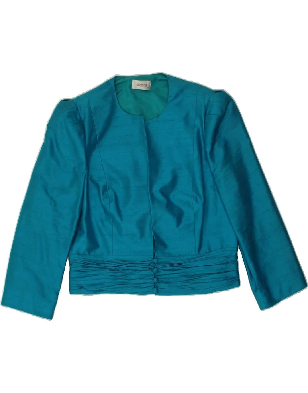 Stylish Women's CoatsVINTAGE Womens 3/4 Sleeve 4 Button Blazer Jacket UK 14 Medium Blue Silk