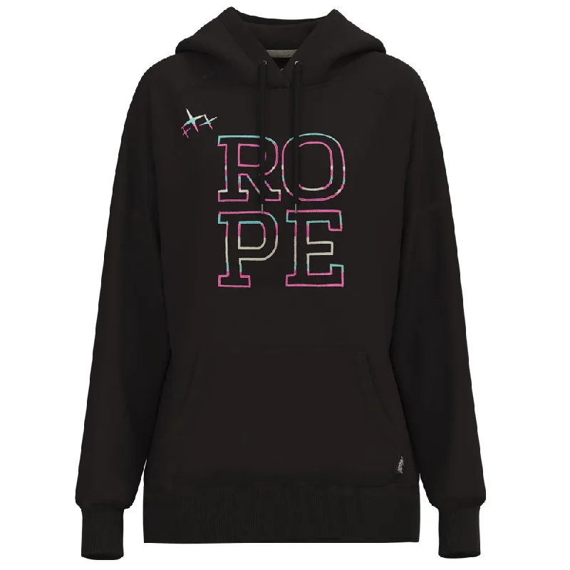 Women's Hooded Sweatshirts with Quick-Dry Fabric"Rope Like A Girl" Black w/ Multi Color Logo Hoody