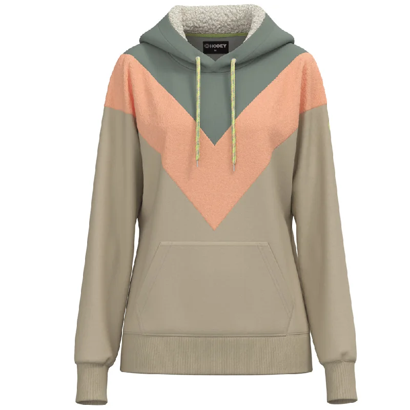 Women's Hooded Sweatshirts with Low Waist"Berkley" Green/Gray Chevron Pattern Hoody