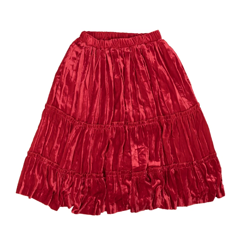 Women's Mesh SkirtsComme Des Garcons Crush Velvet Tier Frill Trim Skirt - Red