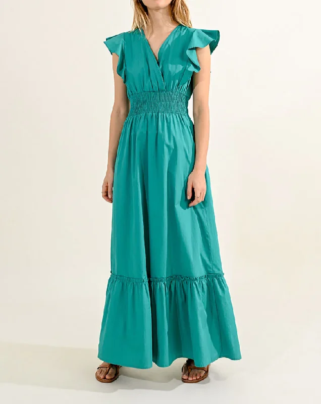 Women's V-Shaped Collar DressesRuffled V-Neck Maxi Dress