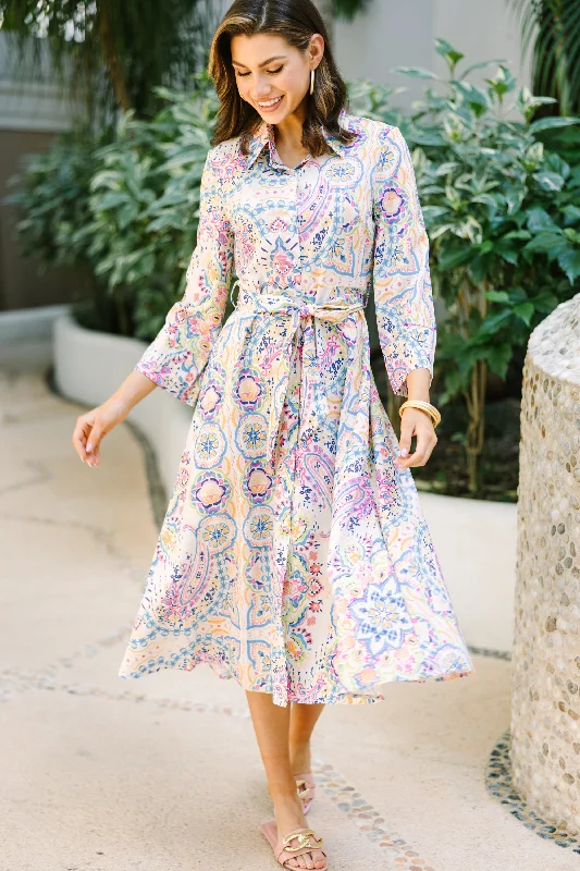 Women's Collarless DressesMake Me Feel Joy Multi Color Paisley Midi Dress