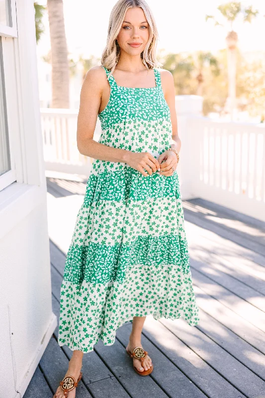 Women's Shawl Collar DressesWhat You Love Green Ditsy Floral Midi Dress