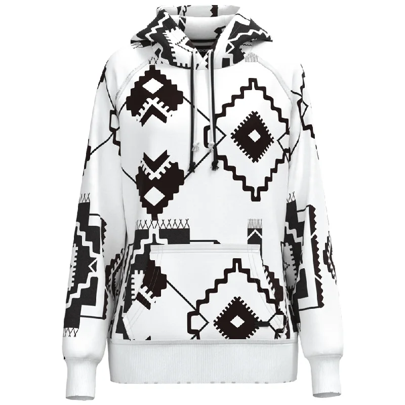 Women's Hooded Sweatshirts with Terry Cloth Lining"Chaparral"  White/Black Aztec Hoody