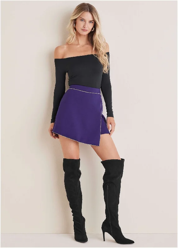 Women's Sweetheart Collar DressesRhinestone Scuba Mini Skort - Violet Indigo