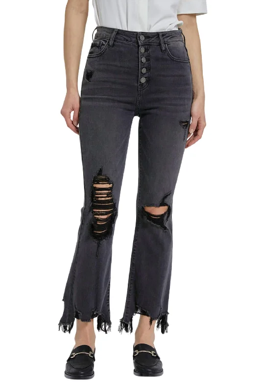  Women's High-Waisted PantsHappi Button Fray Flare Jeans In Black