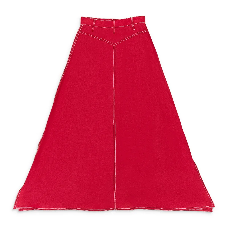 Women's V-Shaped Hem SkirtsINES CONSTRAST STITCHED RED MAXI SKIRT