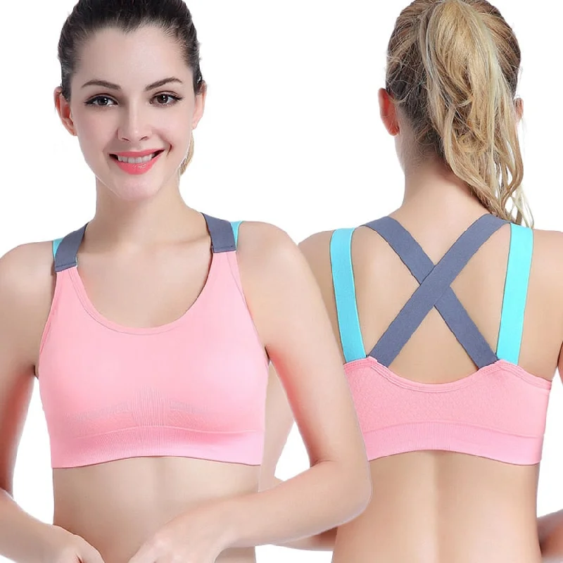 lace overlay braSports Bra Top With Cross Straps*