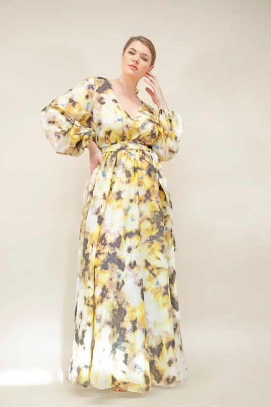 Women's Shift DressesFULL SLEEVED YELLOW INK DYED MAXI DRESS- JIBRI