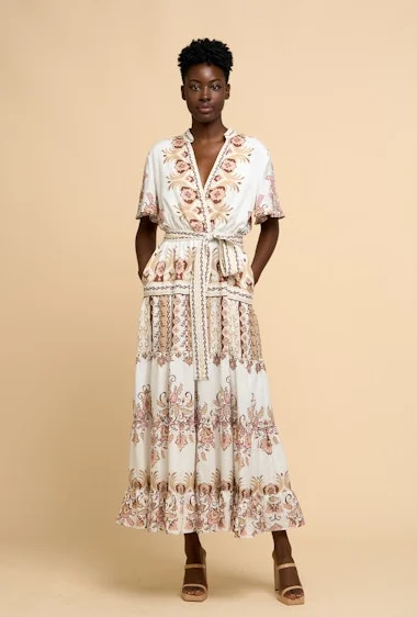 Women's Boat Collar DressesThessa Printed Maxi