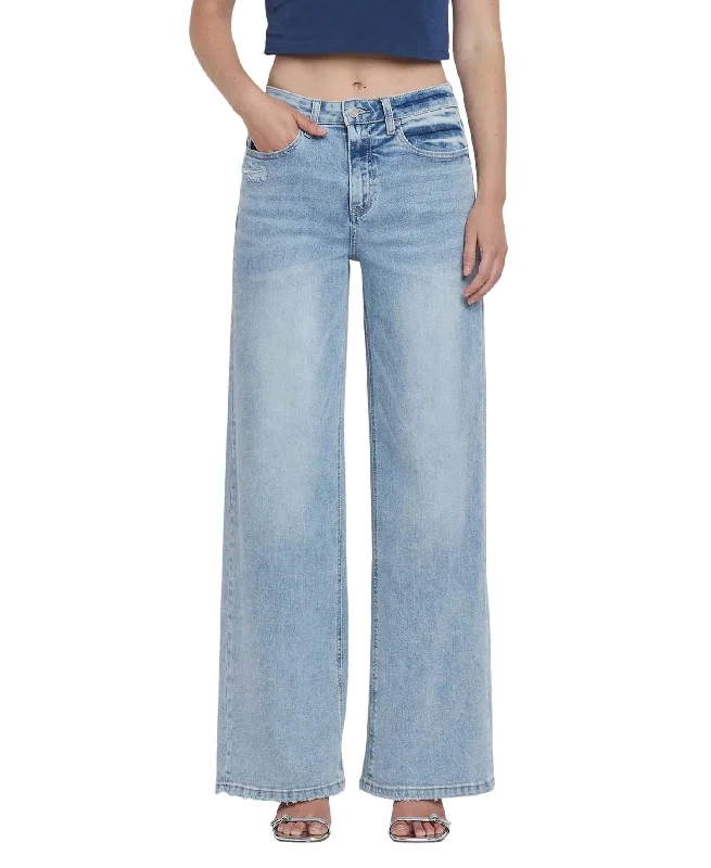 Women's Cargo PantsHigh Rise Super Wide Leg Jean In Glacier Tide