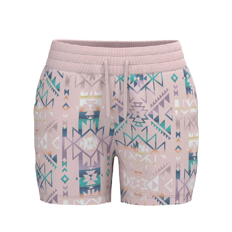 Women's Hooded Sweatshirts with Denim Lining"Oasis" Shorts Pink/ Aztec Pattern