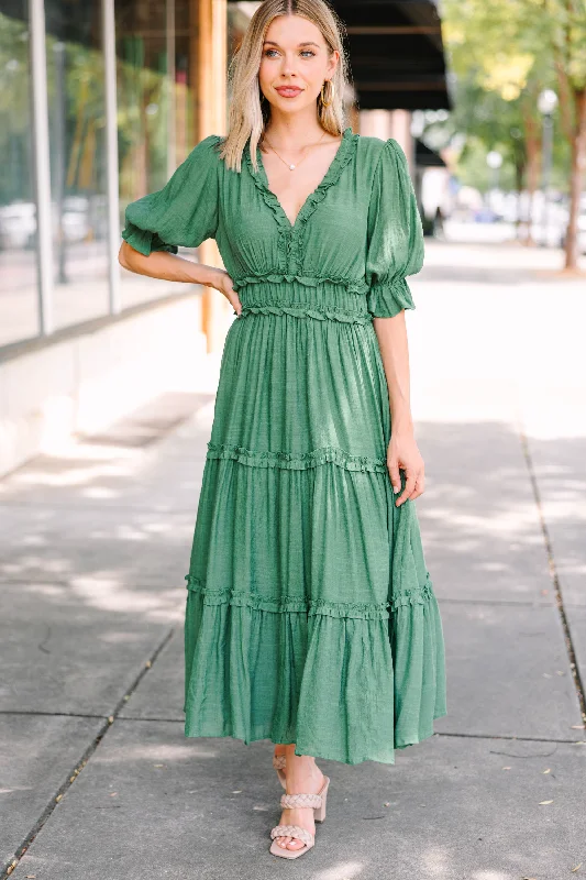 Women's Boat-Neck DressesLiving In A Dream Green Ruffled Midi Dress