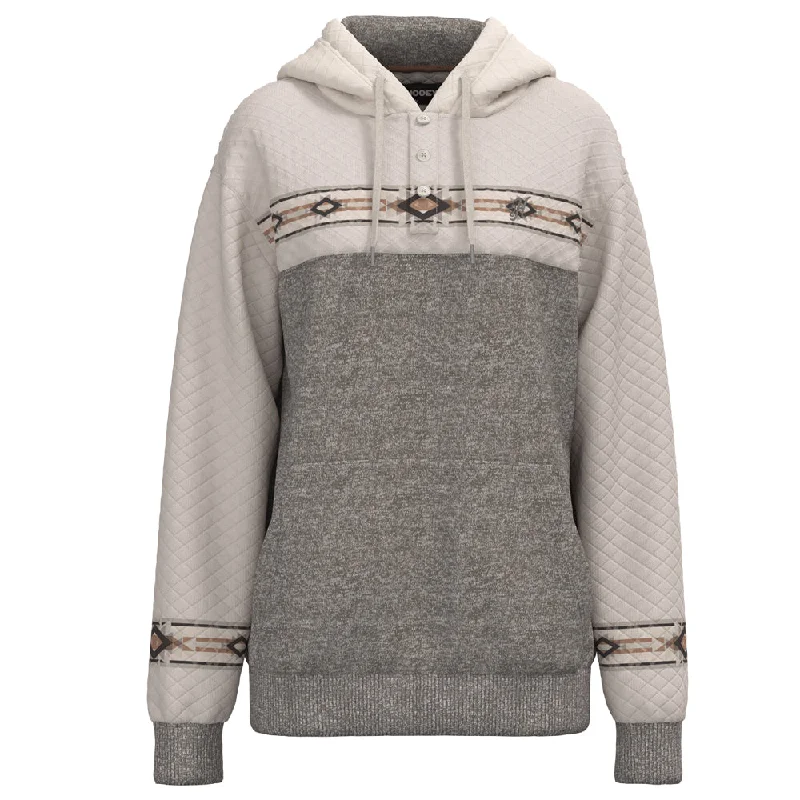 Women's Hooded Cardigan"Jimmy" Grey /White w/ Quilted Pattern Hoody