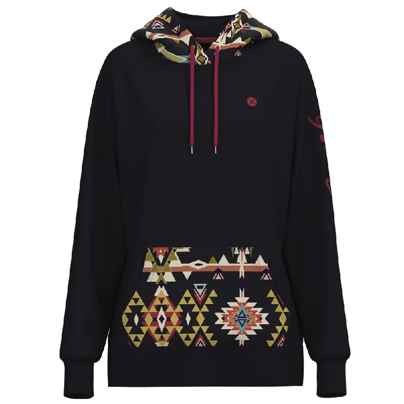 Women's Hooded Sweatshirts with Polka Dot Lining"Summit" Navy/ multi-Aztec Hoody