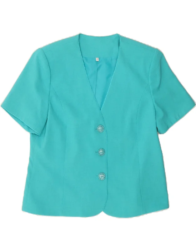 Women's Button-Up CoatsVINTAGE Womens 3 Button Short Sleeve Blazer Jacket UK 16 Large Turquoise