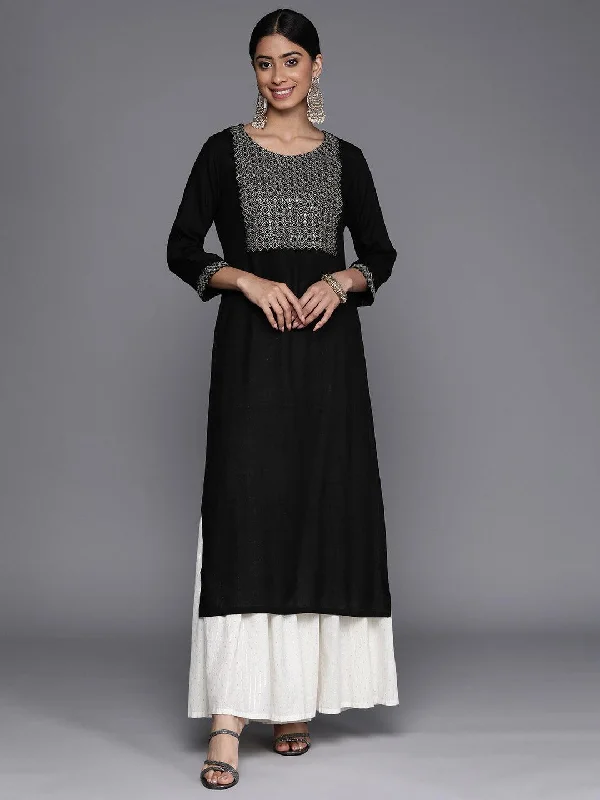 Women's Jumpsuits with Low WaistBlack Yoke Design Rayon Straight Kurta