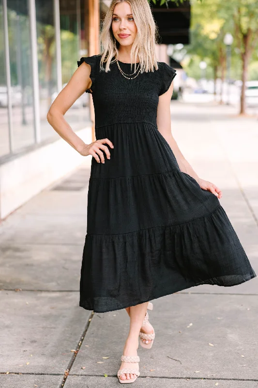 Women's High-Neck DressesLearn To Love Black Smocked Midi Dress