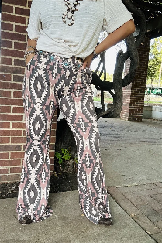 Women's Jodhpurs with Elastic WaistGJQ15654 Aztec multi color printed tighten/long bell bottom women pants