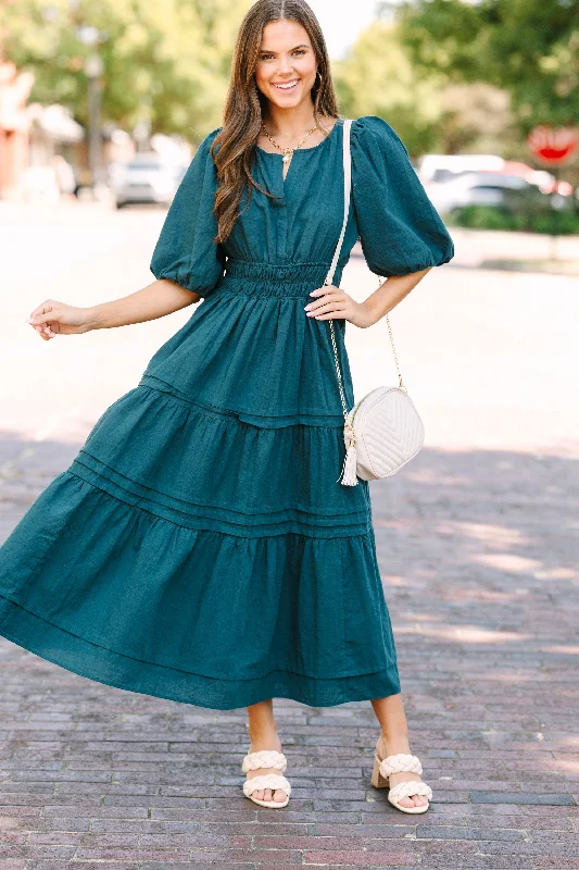 Women's Off-the-Shoulder DressesIt's All For You Teal Green Tiered Midi Dress