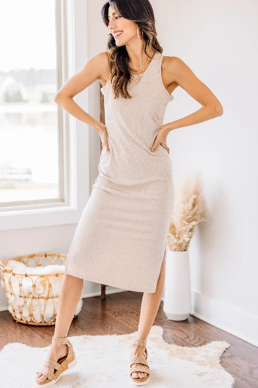 Women's Cap-Sleeve DressesIn Your Dreams Oatmeal White Midi Dress