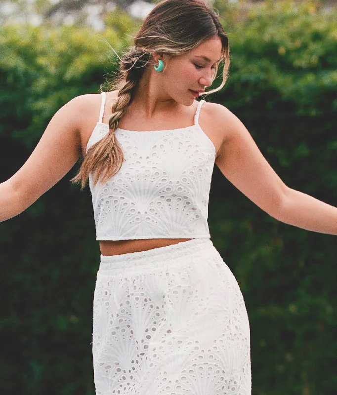 The Santiago Crop Top - Eyelet - White