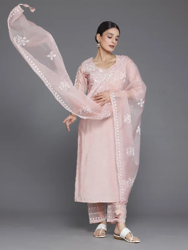 Women's Jumpsuits with Narrow CollarPeach Yoke Design Silk Blend Pakistani Suit