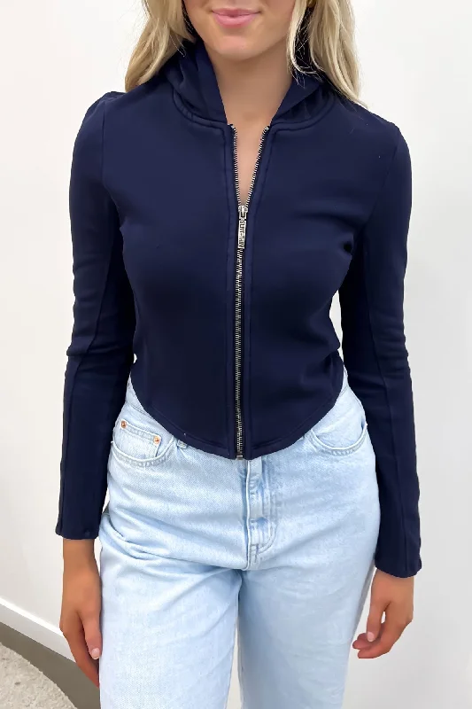 Women's Hooded Sweatshirts with Cotton LiningDua Zip Thru Navy