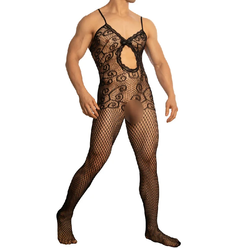 firm-control shapewear for maxi dressesJCSTK - Unisex OY-MP159 Lingerie Crocheted Fishnet Bodystocking with Keyhole Front Black