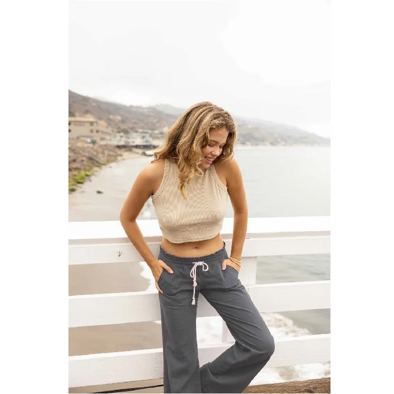 Women's Jodhpurs with ElasticLinen Pants 29" Inseam Drawstring Smocked Waist Beach Pants - Grey