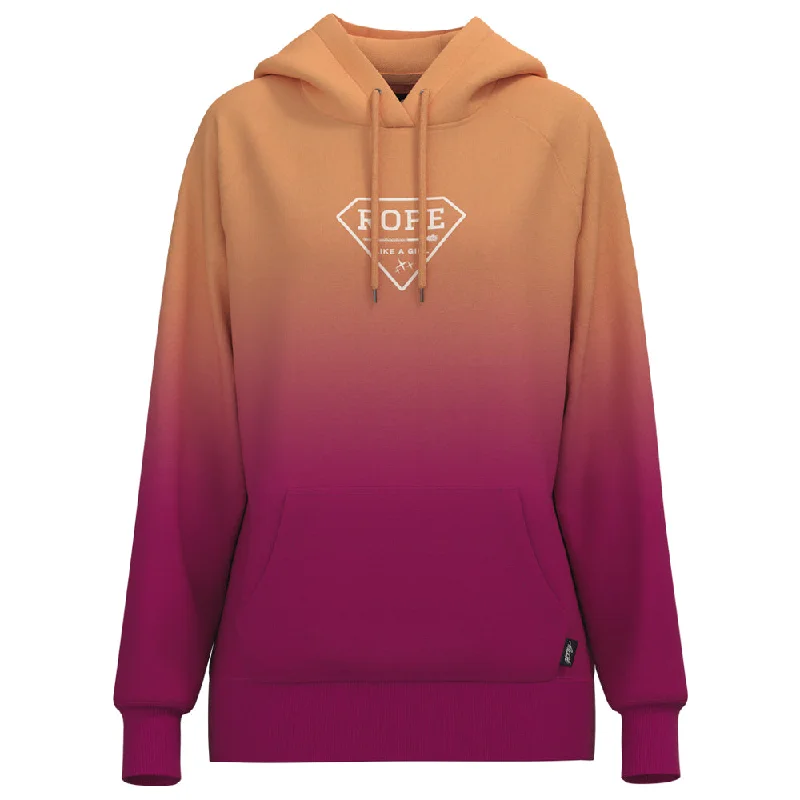 Women's Hooded Sweatshirts with Fleece Lining"Rope Like A Girl" Pink Ombre w/White Logo Hoody