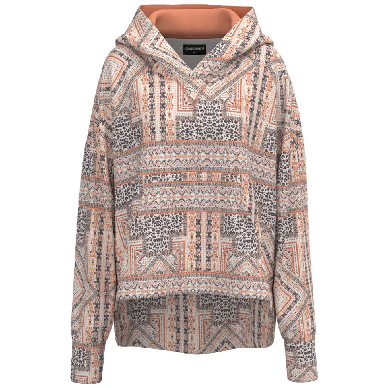 Women's Hooded Sweatshirts with Terry Cloth Lining"Roomy" Pink /Black Multi Pattern Hoody