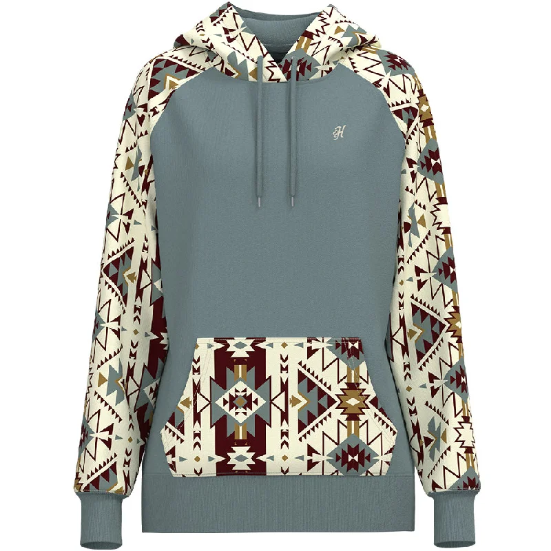 Women's Hooded Sweatshirts with Zipper Closure"Legendary Hoody" Blue/ Cream w/Aztec