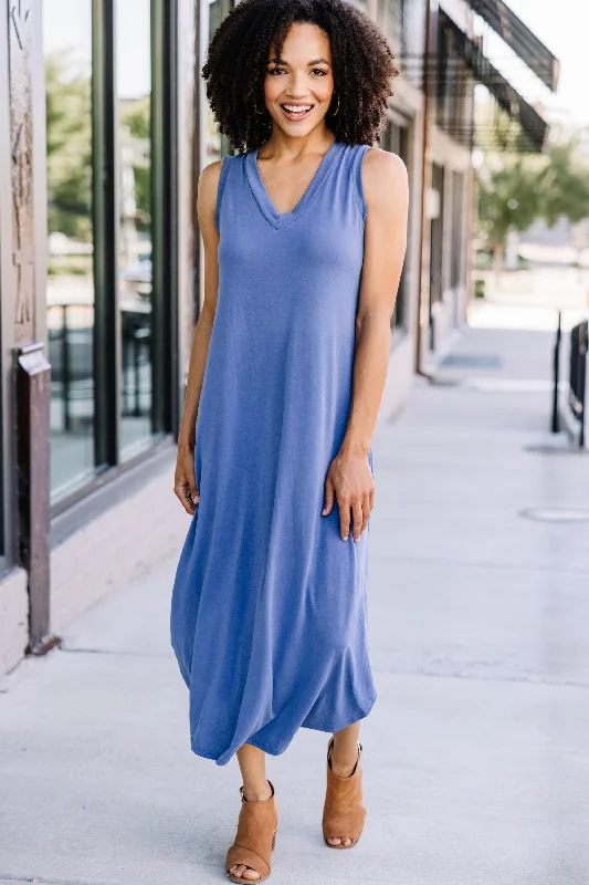 Women's Low-Neck DressesNew Moves Denim Blue Midi Dress