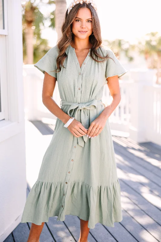 Women's High Collar DressesThis Is The Day Mint Green Gauze Midi Dress