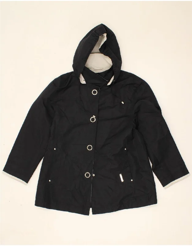 Women's Coats with Fur LiningLONDON FOG Womens Petite Hooded Rain Jacket UK 14 Medium Navy Blue