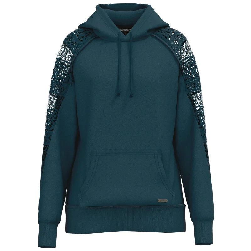 Women's Hooded Sweatshirts with Silk Lining"Chaparral" Teal w/Crochet Mesh Hoody