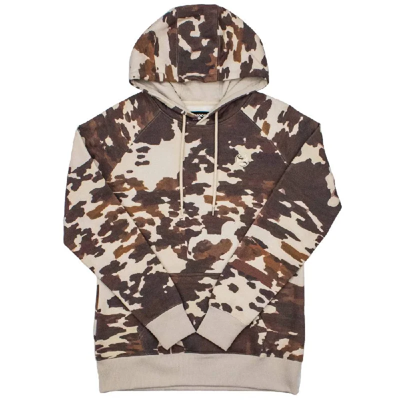 Women's Hooded Sweatshirts with Satin Lining"Plains" Brown/White Cow Print Hoody